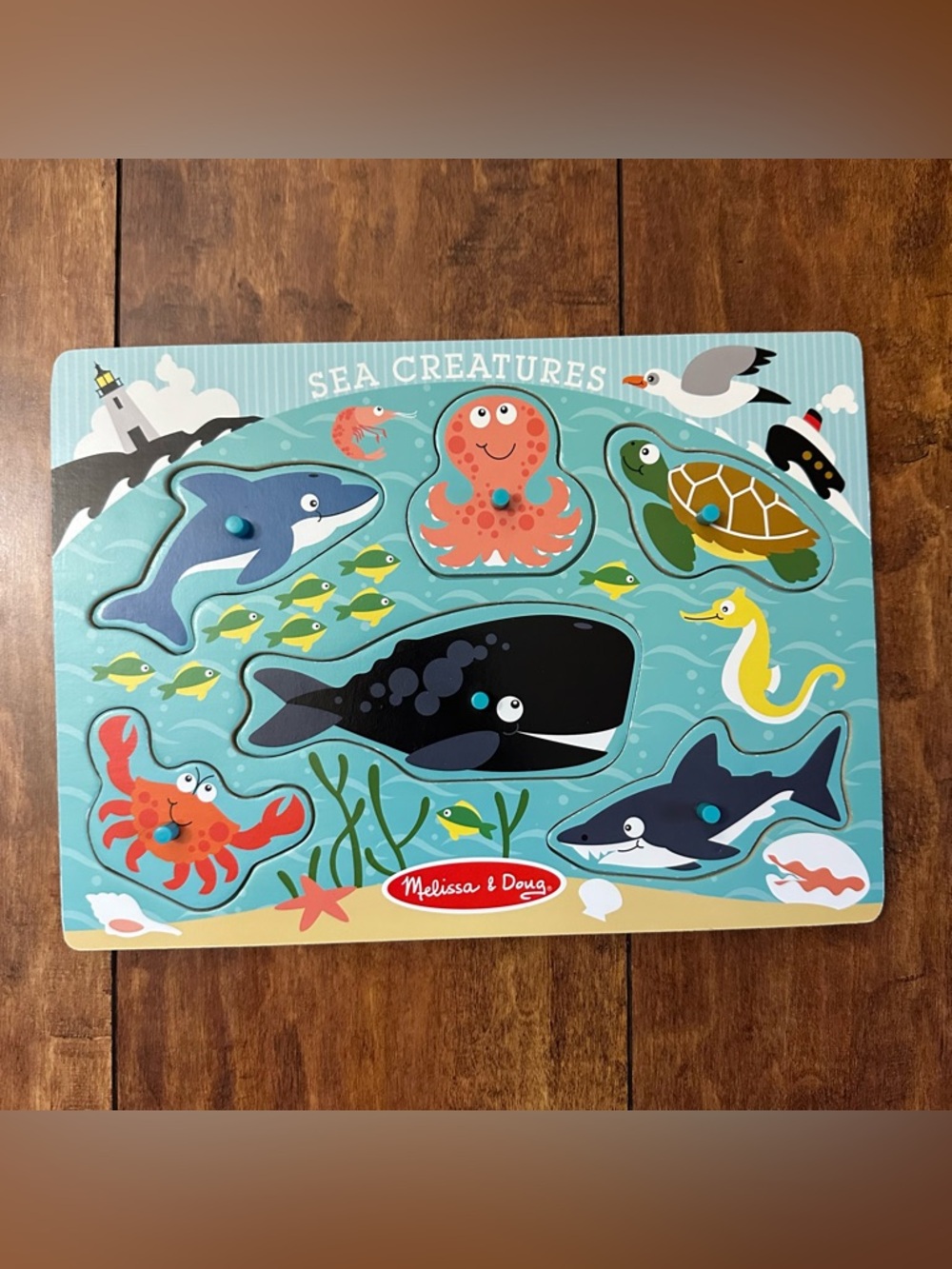 Melissa & Doug Aqua Sea Creatures Wooden Peg Puzzle